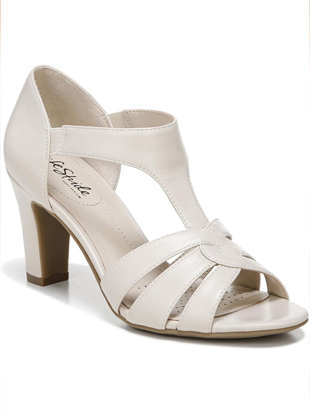 Easy Spirit Cream Open-Toe T-Strap Block Heel Sandal